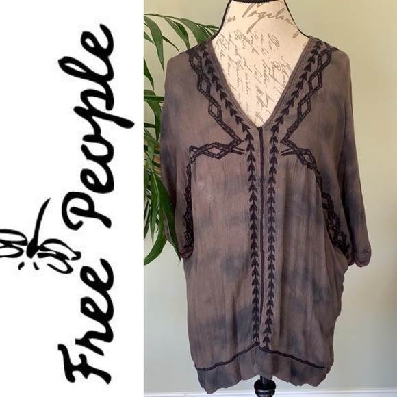 Free People Tops - Free People Brown Dye Embroidered Tunic Free People Tops - Free People Brown Dye Embroidered Tunic